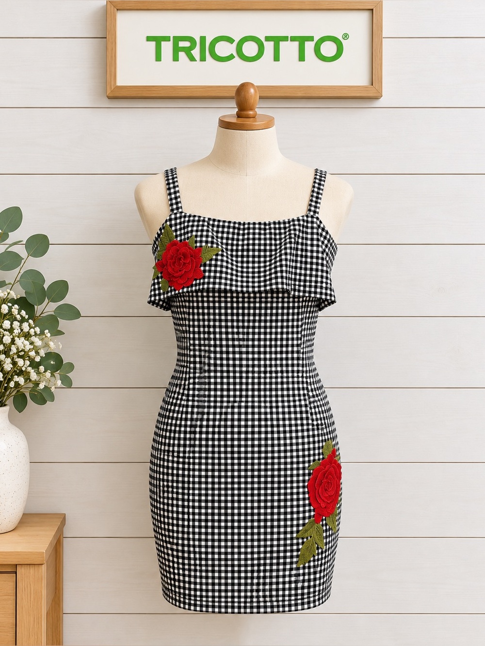 TRICOTTO Black & White Gingham Dress Size S